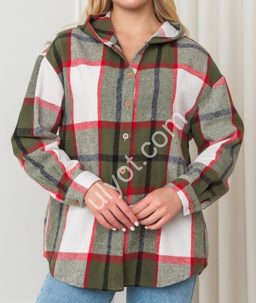 РУБАШКА С КАПЮШОНОМ (XL-4XL) ХАКИ+БЕЛЫЙ 7730