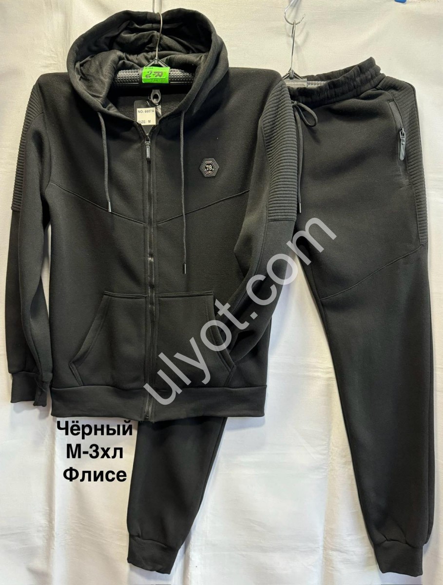 СПОРТ.КОСТЮМ (M-3XL) МАНЖЕТ ЧЕРНЫЙ ФЛИС 6607