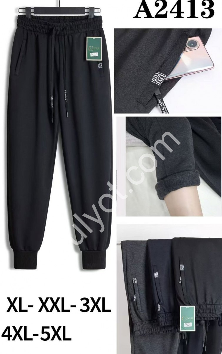 СПОРТ. ШТАНИ (XL-5XL) МАНЖЕТ ЧОРНИЙ ФЛІС 2413