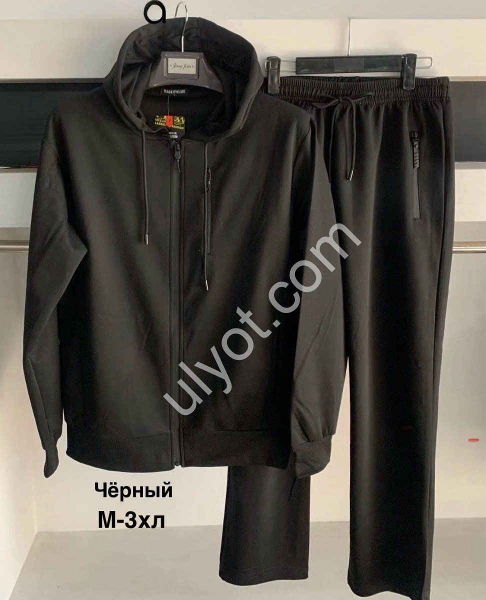 СПОРТ.КОСТЮМ (M-3XL) ПРЯМОЙ ЧЕРНЫЙ 2383А