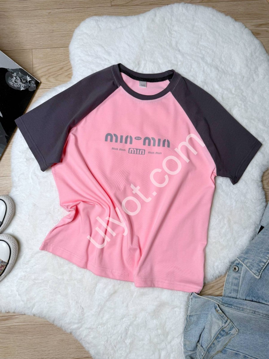 ФУТБОЛКА MIN MIN (140-176 СМ) ЧОРНИЙ+РОЖОВИЙ