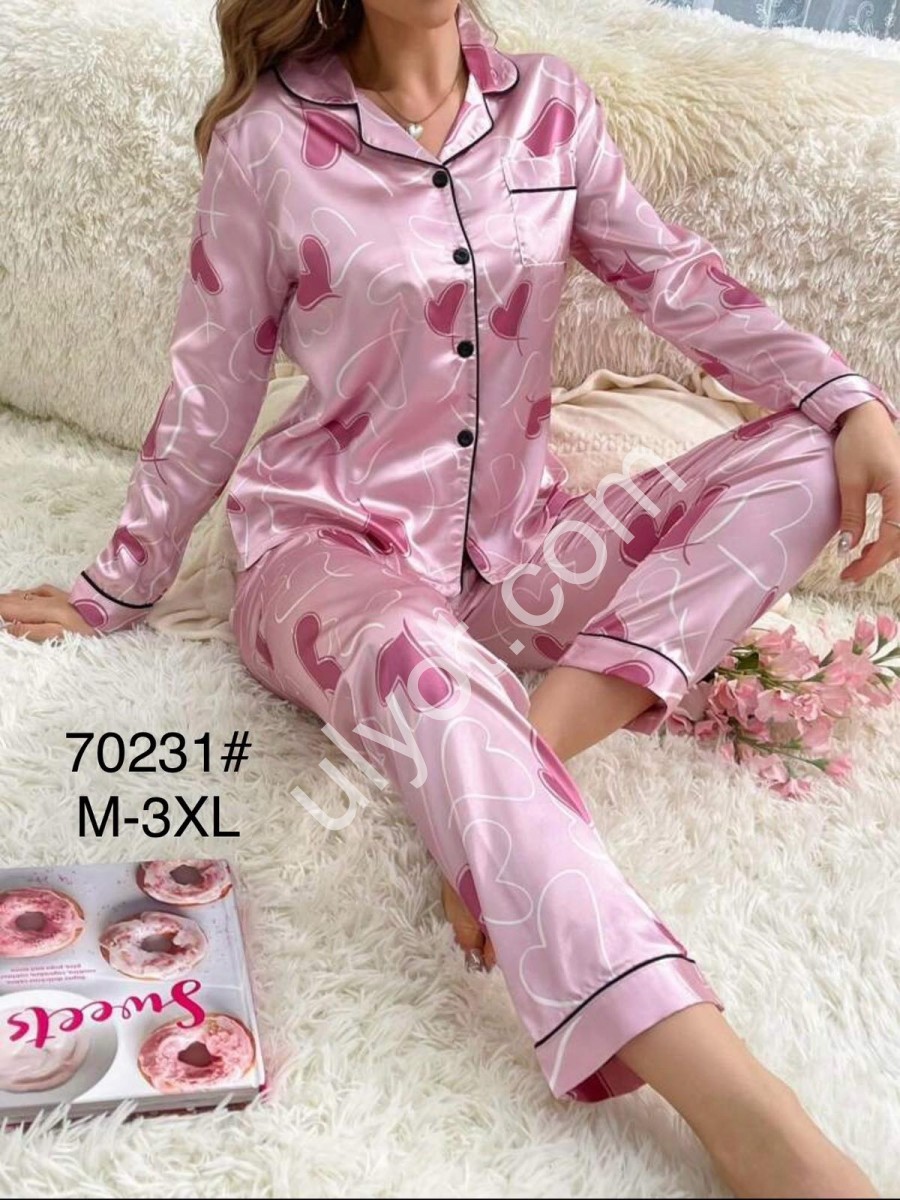 ПІЖАМА СЕРЦЯ (M-3XL) ЛИЛОВИЙ 70231