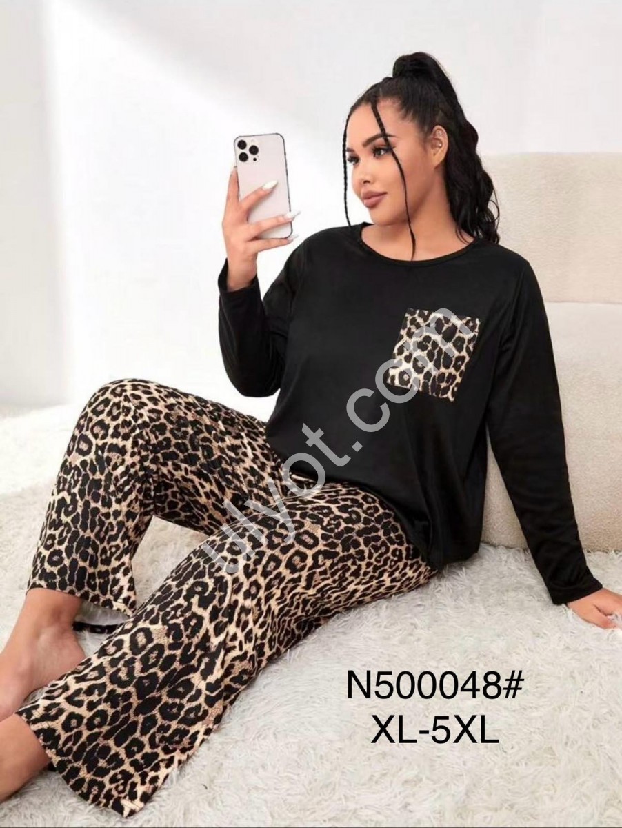 ПИЖАМА (XL-5XL) ЧЕРНЫЙ+ЛЕОПАРД 500048