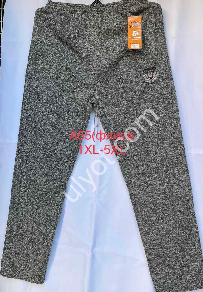 СПОРТ.ШТАНЫ (XL-5XL) ФЛИС ПРЯМОЙ СЕРЫЙ A55