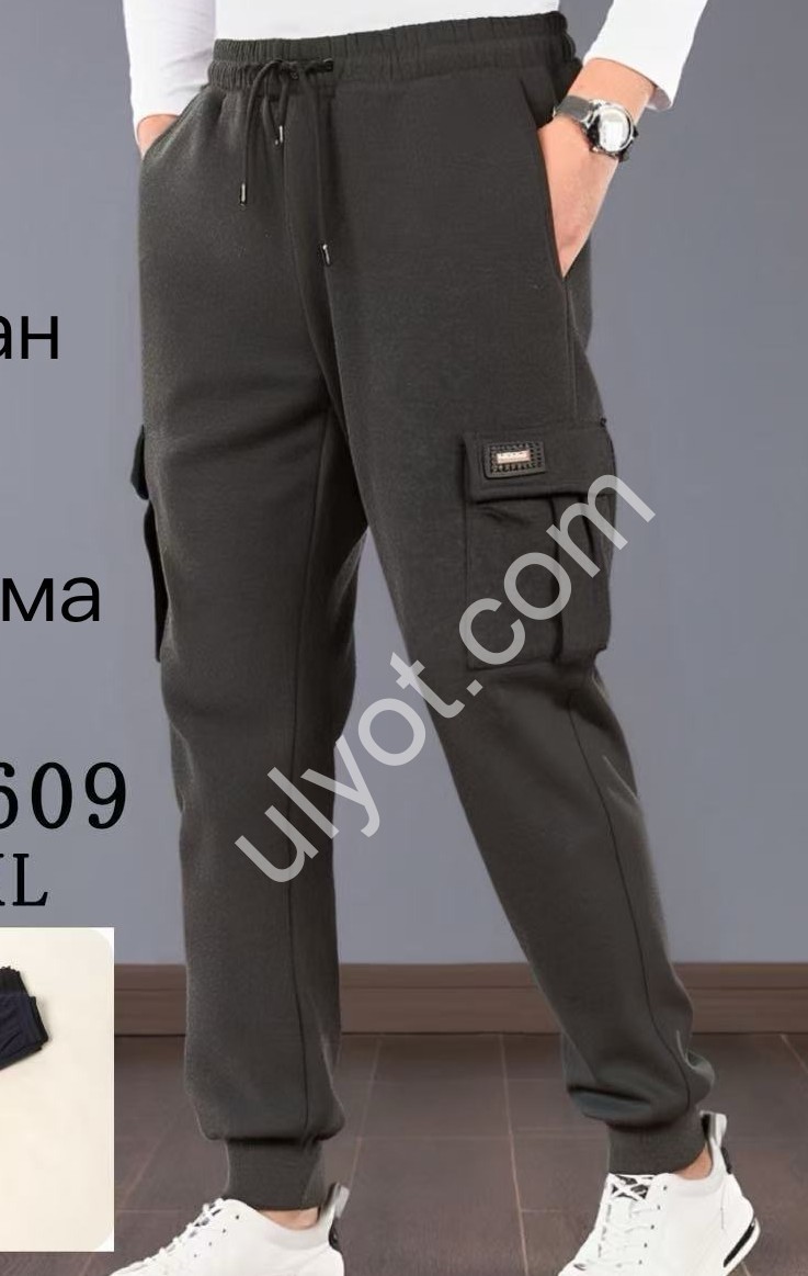 СПОРТ.ШТАНЫ (M-3XL) ФЛИС МАНЖЕТ Т.СИНИЙ 2609