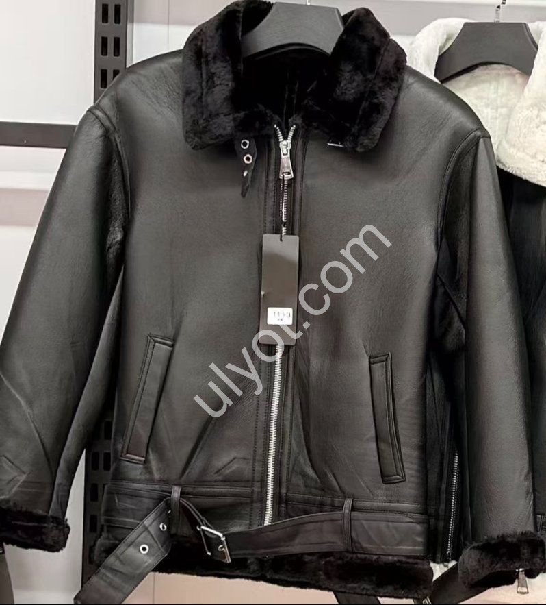 ДУБЛЕНКА (S-XL) ЧЕРНЫЙ + МЕХ БЕЛЫЙ 816