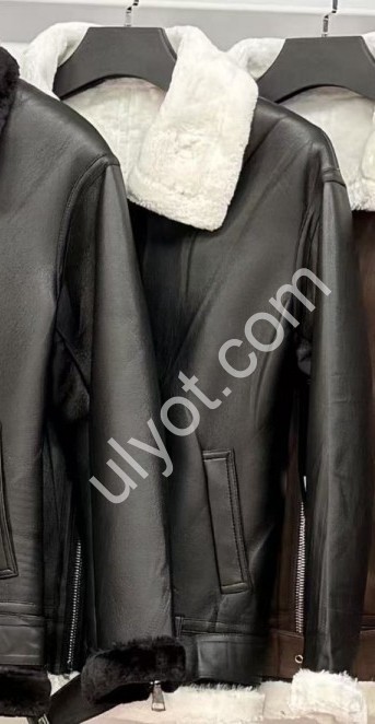 ДУБЛЕНКА (S-XL) ЧЕРНЫЙ + МЕХ БЕЛЫЙ 816