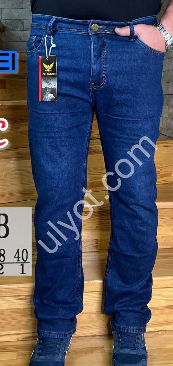 ДЖИНСИ LONGFEI (32-40) ФЛІС СИНІЙ F1073B