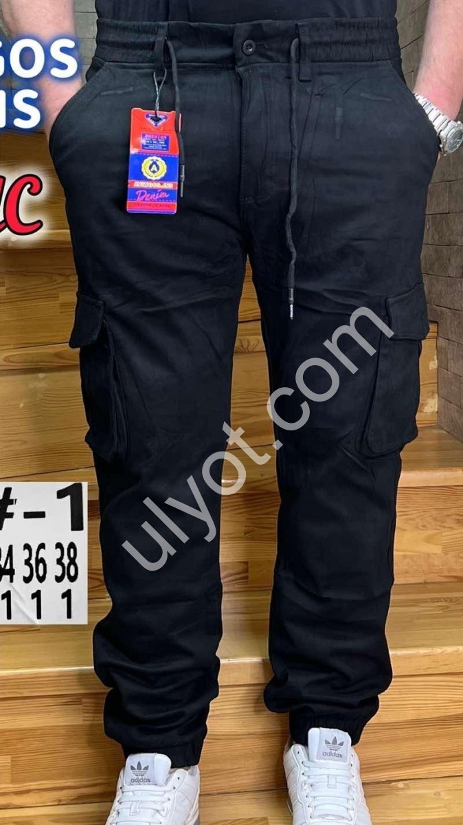 ДЖИНСЫ AVIWGOS (29-38) ФЛИС КАРГО ЧЕРНЫЙ 719-1