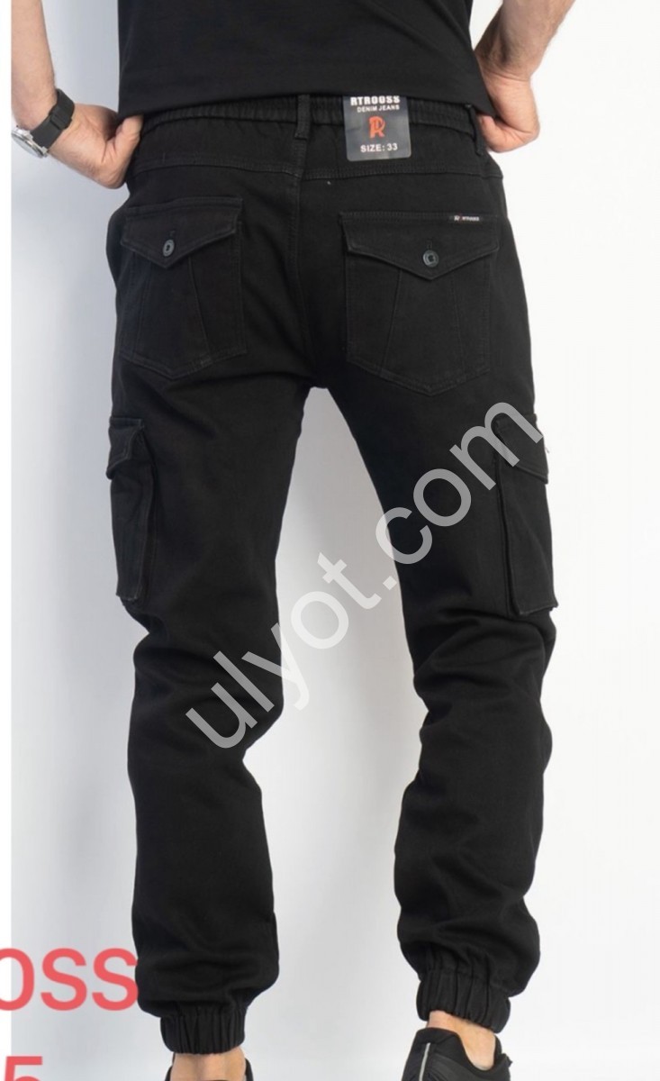 ДЖИНСЫ RTROOSS (31-38) ФЛИС КАРГО ЧЕРНЫЙ 8155