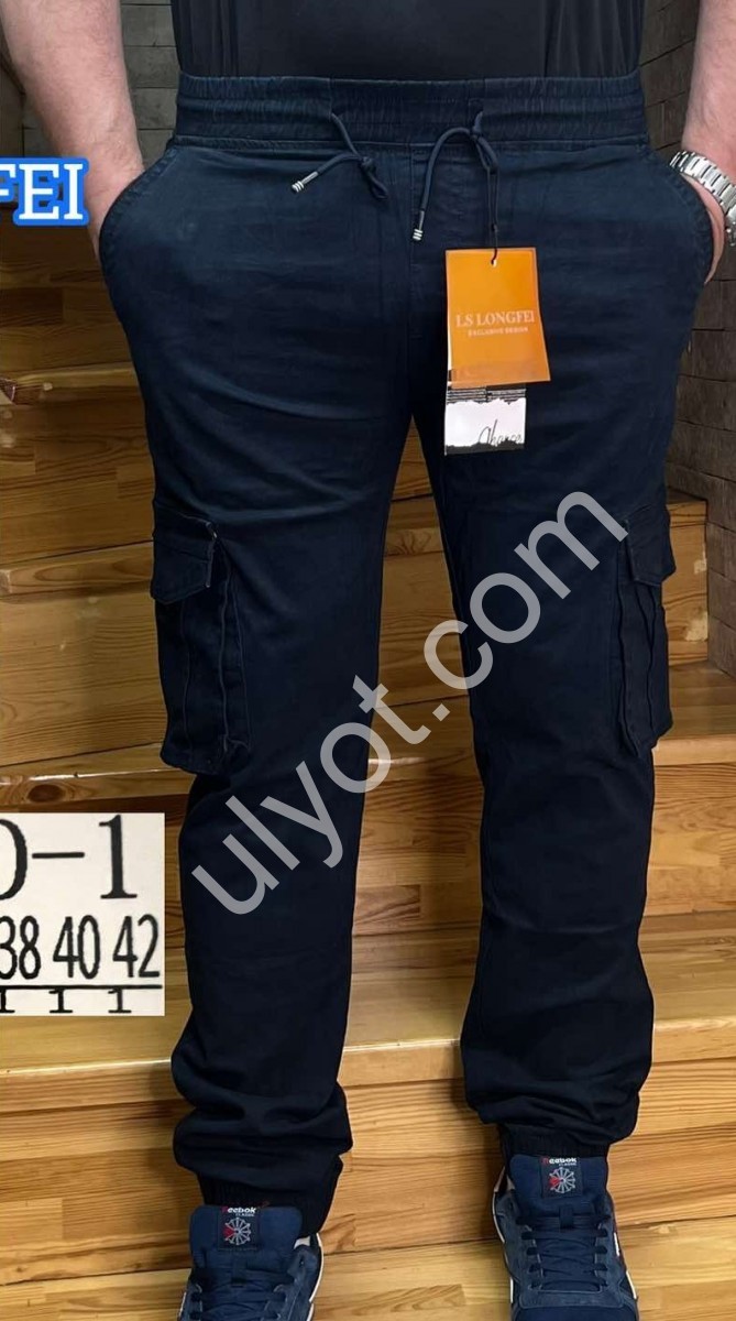 БРЮКИ LONGFEI (32-42) КАРГО МАНЖЕТ Т.СИНИЙ 733D-1