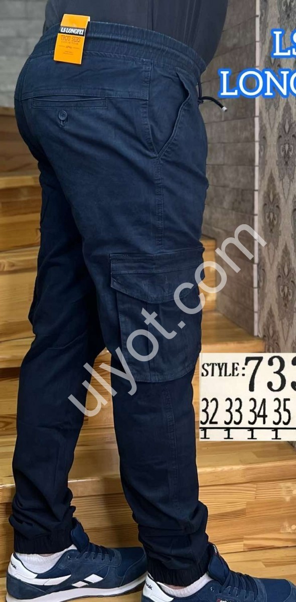 БРЮКИ LONGFEI (32-42) КАРГО МАНЖЕТ Т.СИНИЙ 733D-1