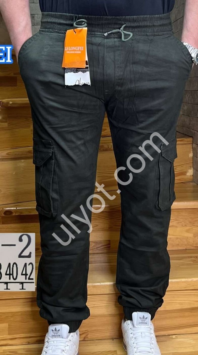 БРЮКИ LONGFEI (32-42) КАРГО МАНЖЕТ Т.ХАКИ 733D-2