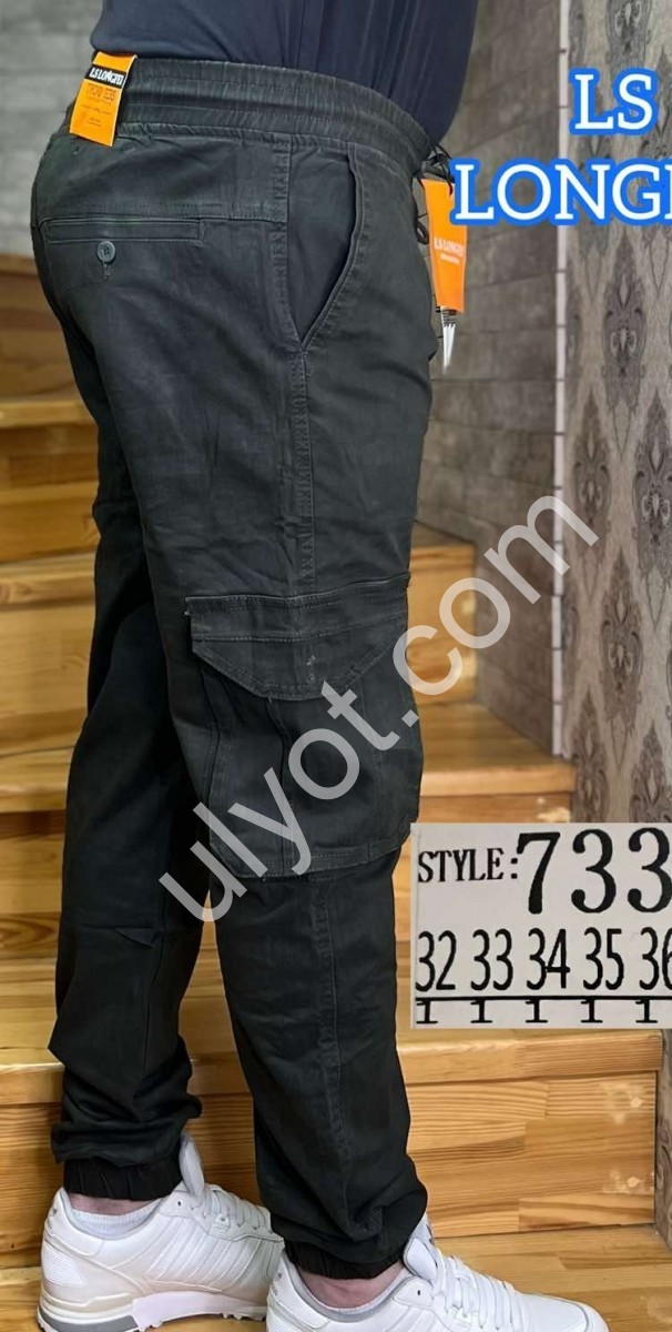 БРЮКИ LONGFEI (32-42) КАРГО МАНЖЕТ Т.ХАКИ 733D-2