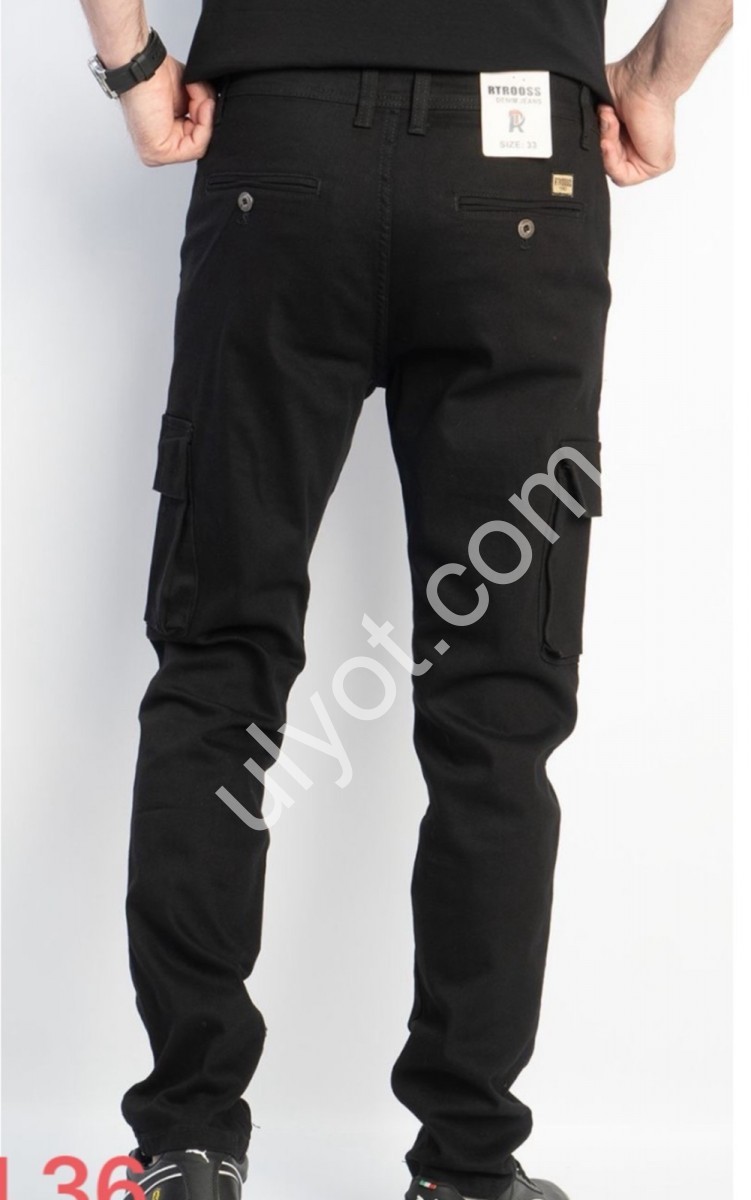 ДЖИНСЫ RTROOSS (29-36) КАРГО ЧЕРНЫЙ 8083-1