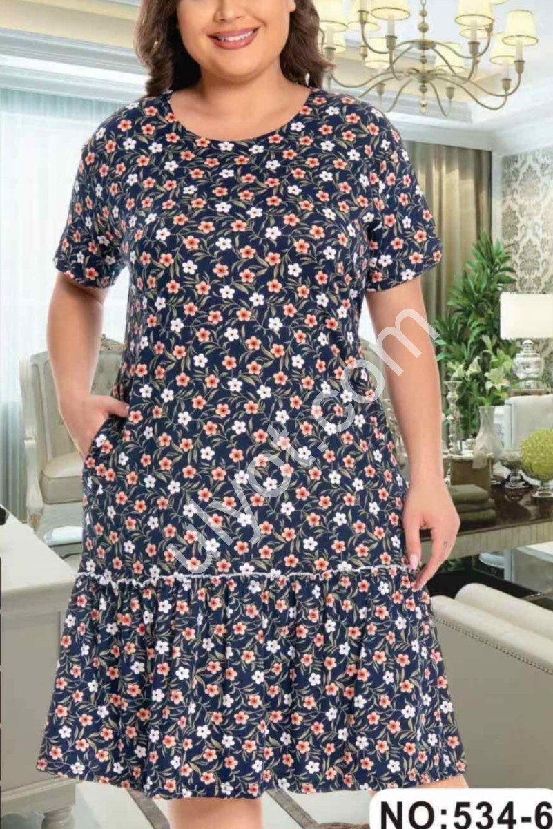 СУКНЯ (54-62) Т.СИНІЙ+КВІТИ 534-6