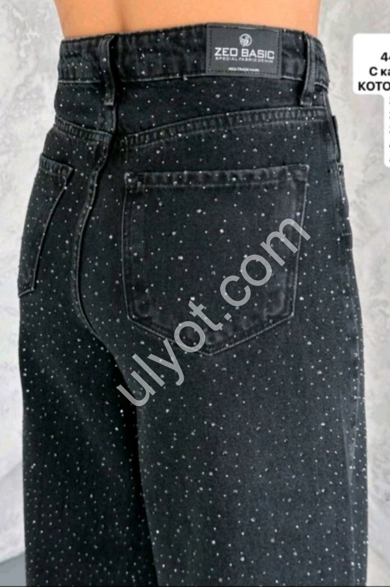 ДЖИНСЫ ZEO BASIC (34-42) СТРАЗЫ ГРАФИТ 4452