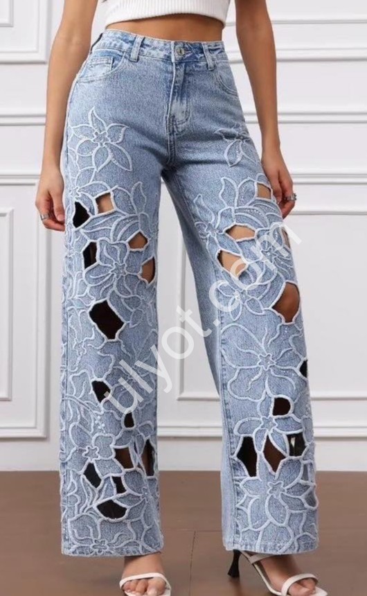 ДЖИНСЫ M.SARA (XS-XL) СТРАЗЫ ГОЛУБОЙ 3069