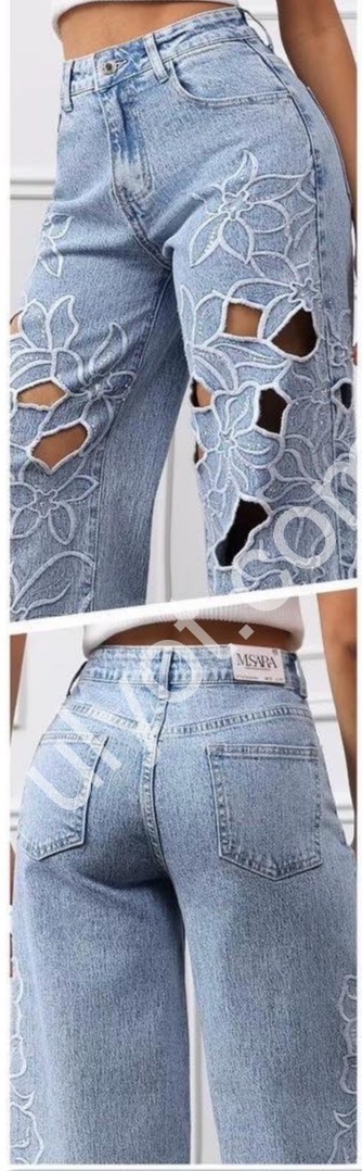 ДЖИНСЫ M.SARA (XS-XL) СТРАЗЫ ГОЛУБОЙ 3069