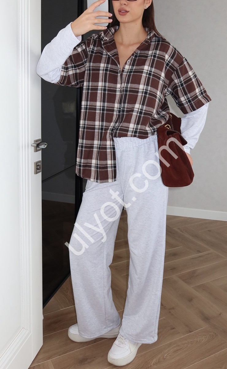 КОСТЮМ (OVER SIZE 42-46) ПРЯМОЙ  ШОКОЛАД+МЕЛАНЖ 766