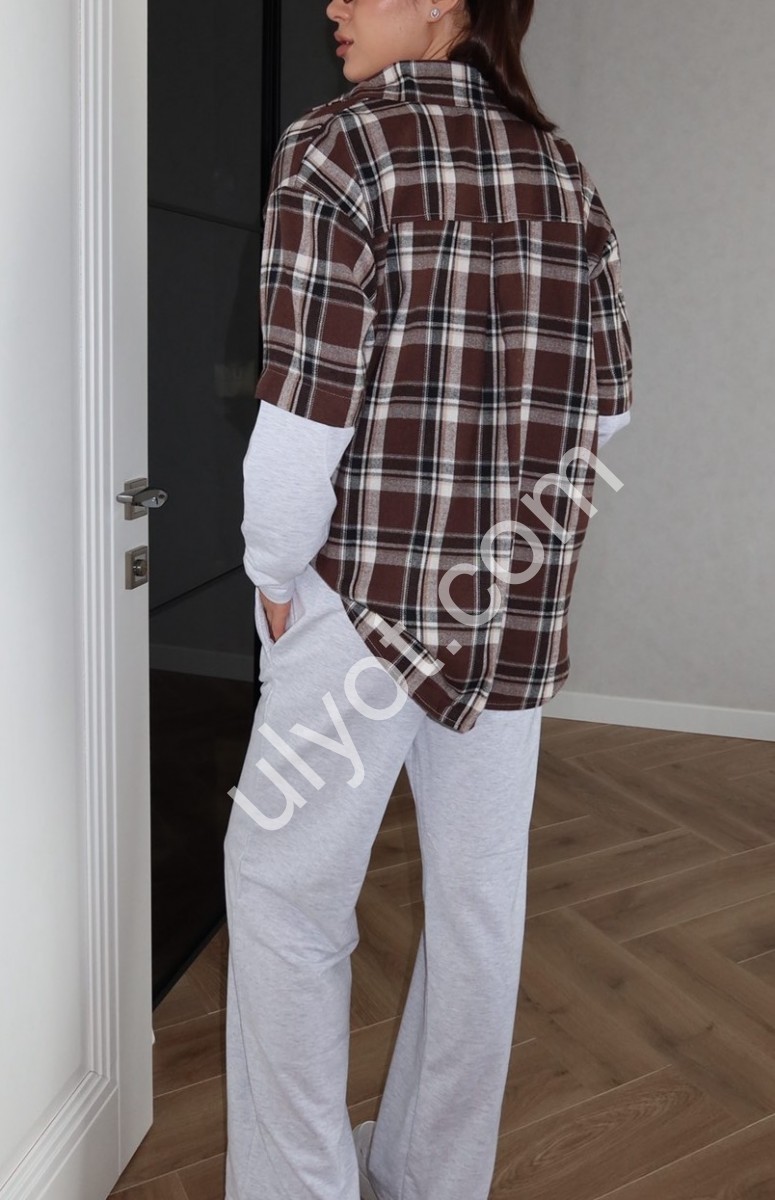 КОСТЮМ (OVER SIZE 42-46) ПРЯМОЙ  ШОКОЛАД+МЕЛАНЖ 766