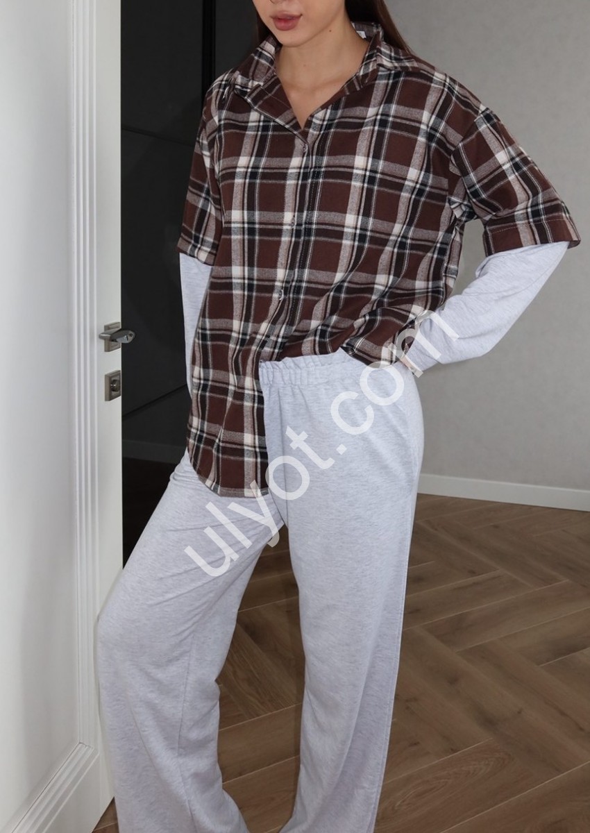 Фото 2 КОСТЮМ (OVER SIZE 42-46) ПРЯМОЙ  ШОКОЛАД+МЕЛАНЖ 766