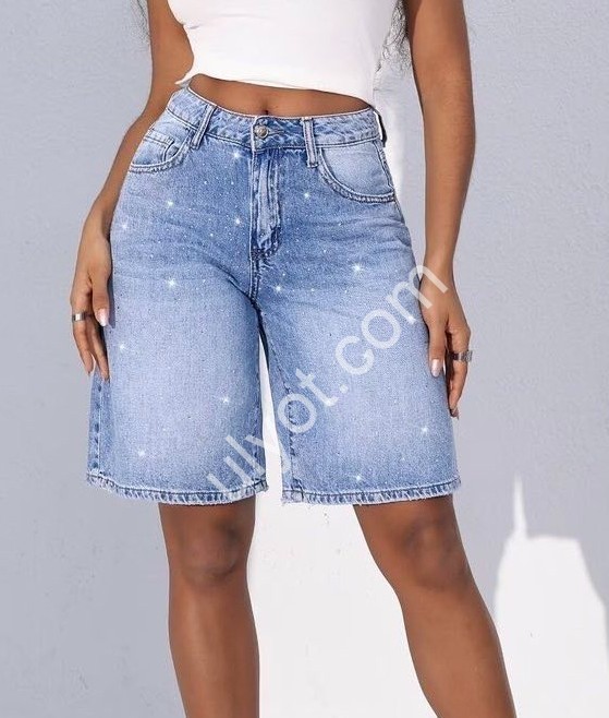 БЕРМУДЫ M.SARA (S-2XL) СТРАЗЫ ГОЛУБОЙ 6351-5