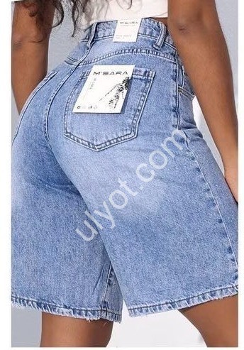 БЕРМУДЫ M.SARA (S-2XL) СТРАЗЫ ГОЛУБОЙ 6351-5