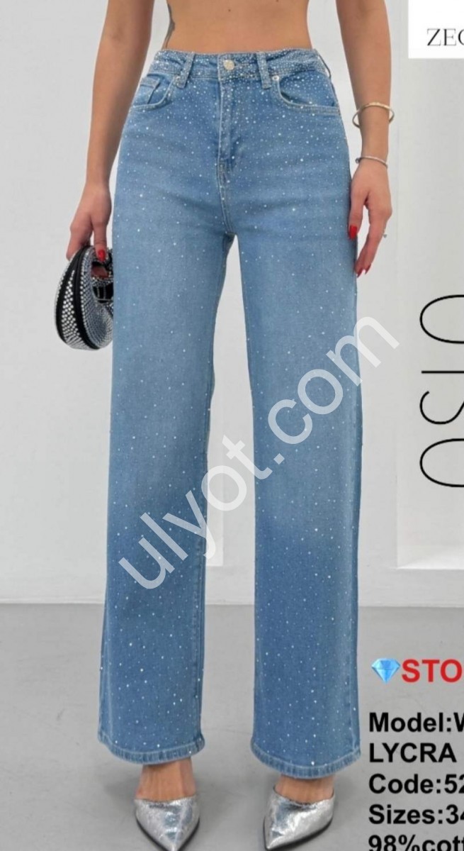 ДЖИНСЫ ZEO BASIC (34-42) СТРАЗЫ ГОЛУБОЙ 5265
