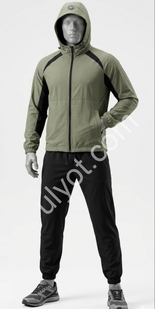 СПОРТ.КОСТЮМ (M-3XL) МАНЖЕТ ХАКИ+ЧЕРНЫЙ 