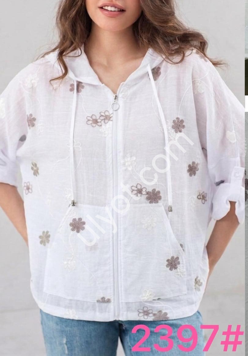КОФТА JJF (XL-4XL) ЦВЕТЫ БЕЛЫЙ 2397