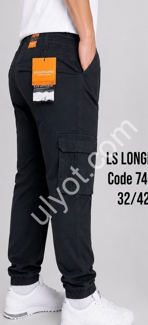 ДЖИНСЫ LONGFEI (32-42) КАРГО ЧЕРНЫЙ 741D