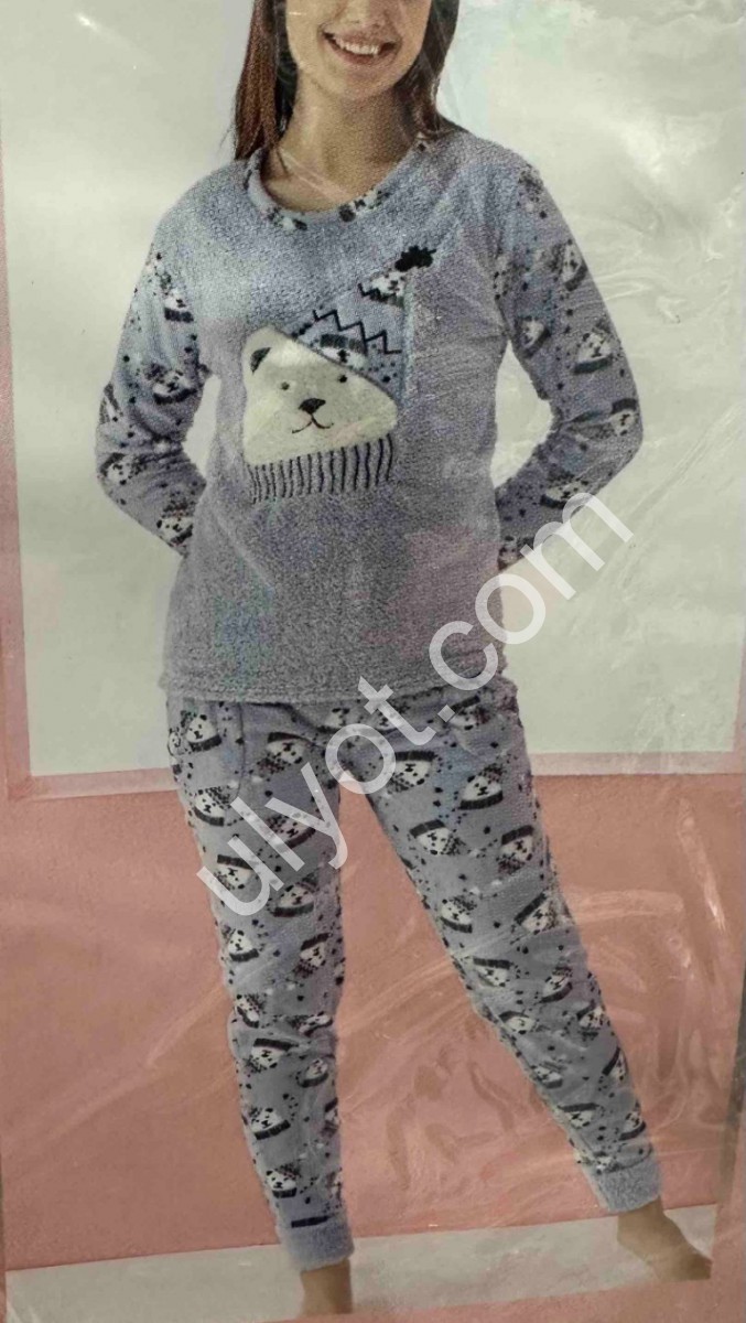ПІЖАМА (M-2XL) ФЛІС СІРИЙ 7197