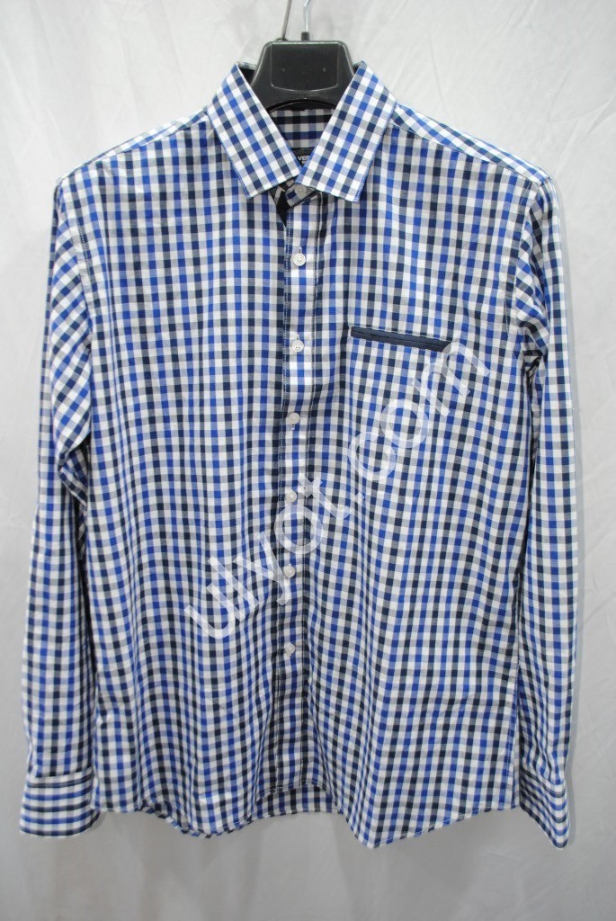 РУБАШКА КЛЕТКА (M-3XL) СИНИЙ+БЕЛЫЙ 