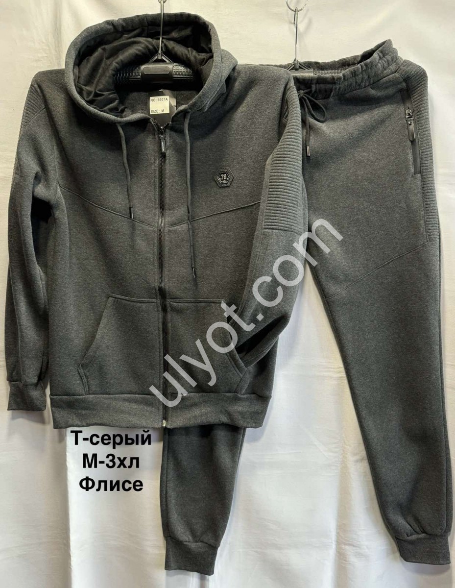 СПОРТ.КОСТЮМ (M-3XL) МАНЖЕТ Т.СЕРЫЙ ФЛИС 6607