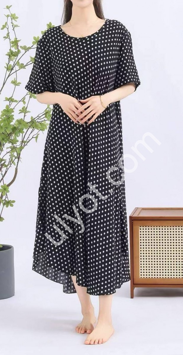 ПЛАТЬЕ (ONE SIZE 60) ЧЕРН+БЕЛ ГОРОХ 081
