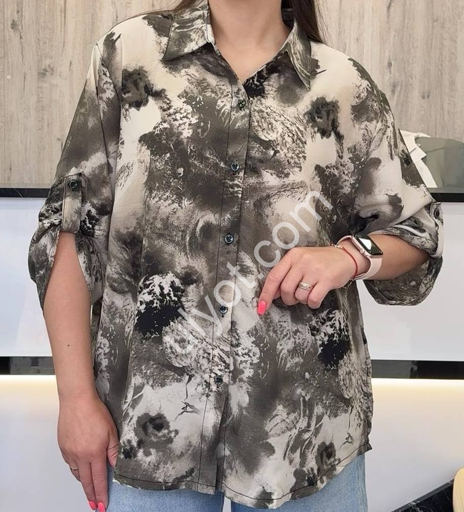 БЛУЗКА (XL-4XL) СІРИЙ+БІЖОВИЙ 8807