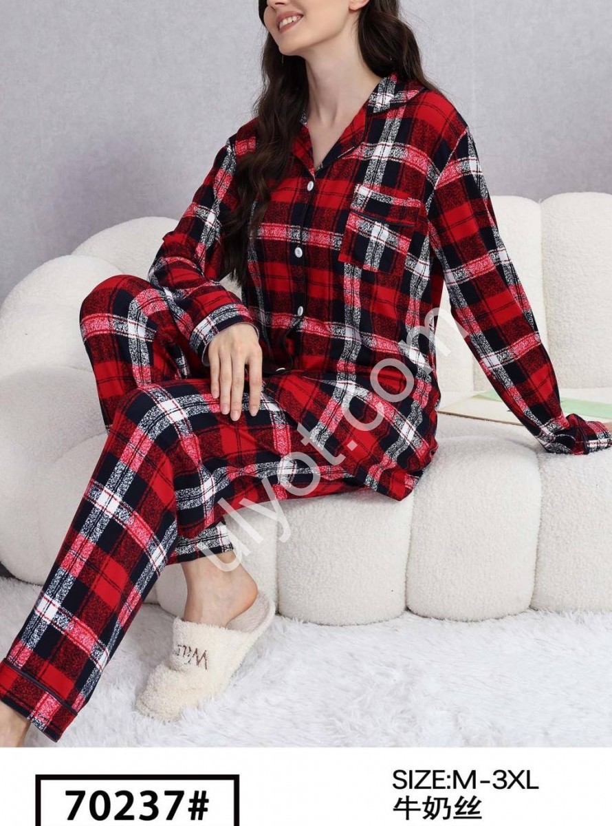 ПИЖАМА КЛЕТКА (M-3XL) КРАСНЫЙ 70237