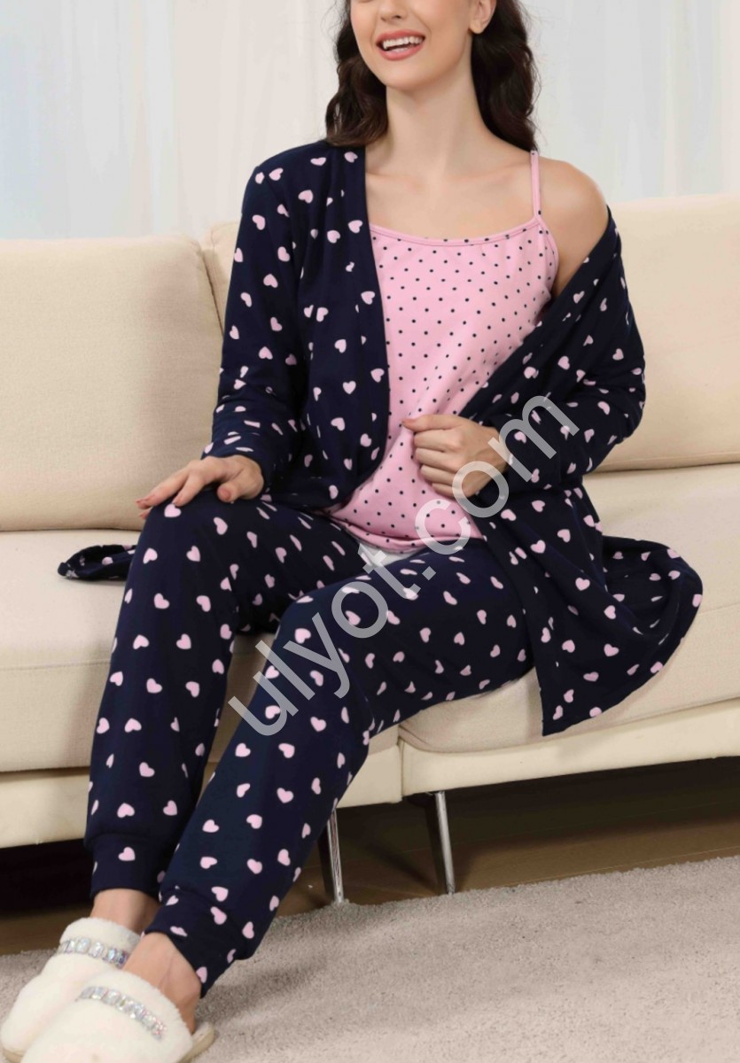 ПИЖАМА ТРОЙКА (M-3XL) Т.СИНИЙ 70016