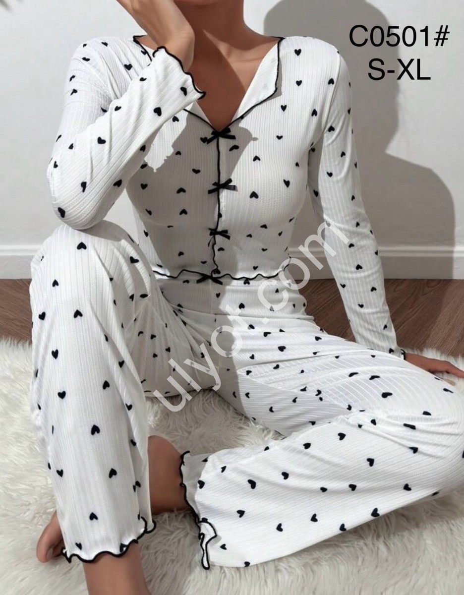 ПІЖАМА СЕРЦЯ (S-XL) БІЛИЙ C0501