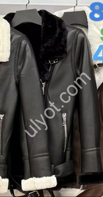ДУБЛЕНКА (S-XL) ЧОРНЕ + хутро ЧОРНЕ 818