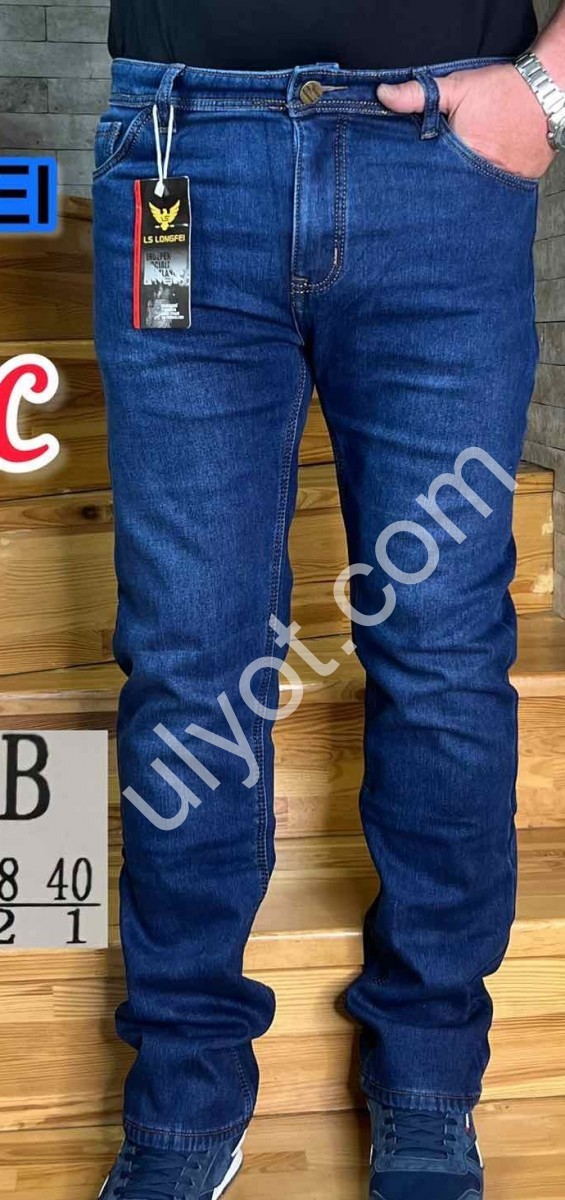 ДЖИНСЫ LONGFEI (32-40) ФЛИС СИНИЙ F1077B