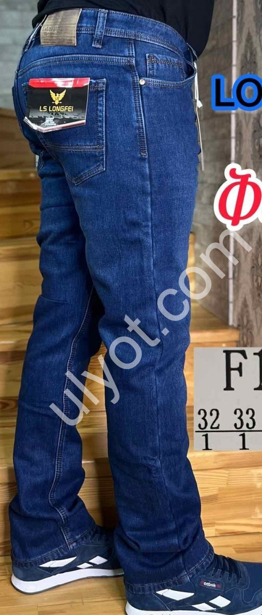 ДЖИНСЫ LONGFEI (32-40) ФЛИС СИНИЙ F1077B