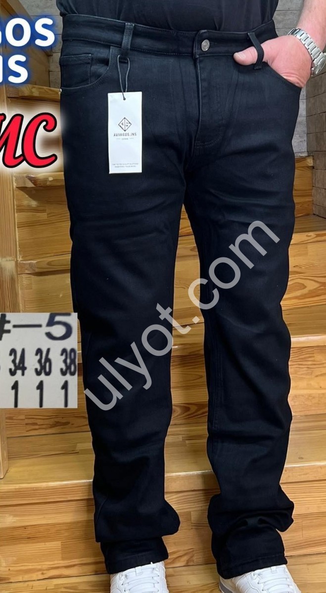 ДЖИНСЫ AVIWGOS (29-38) ФЛИС ЧЕРНЫЙ 718-5