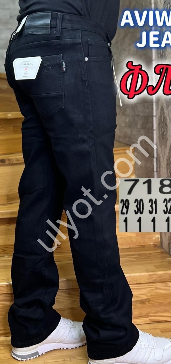 ДЖИНСЫ AVIWGOS (29-38) ФЛИС ЧЕРНЫЙ 718-5