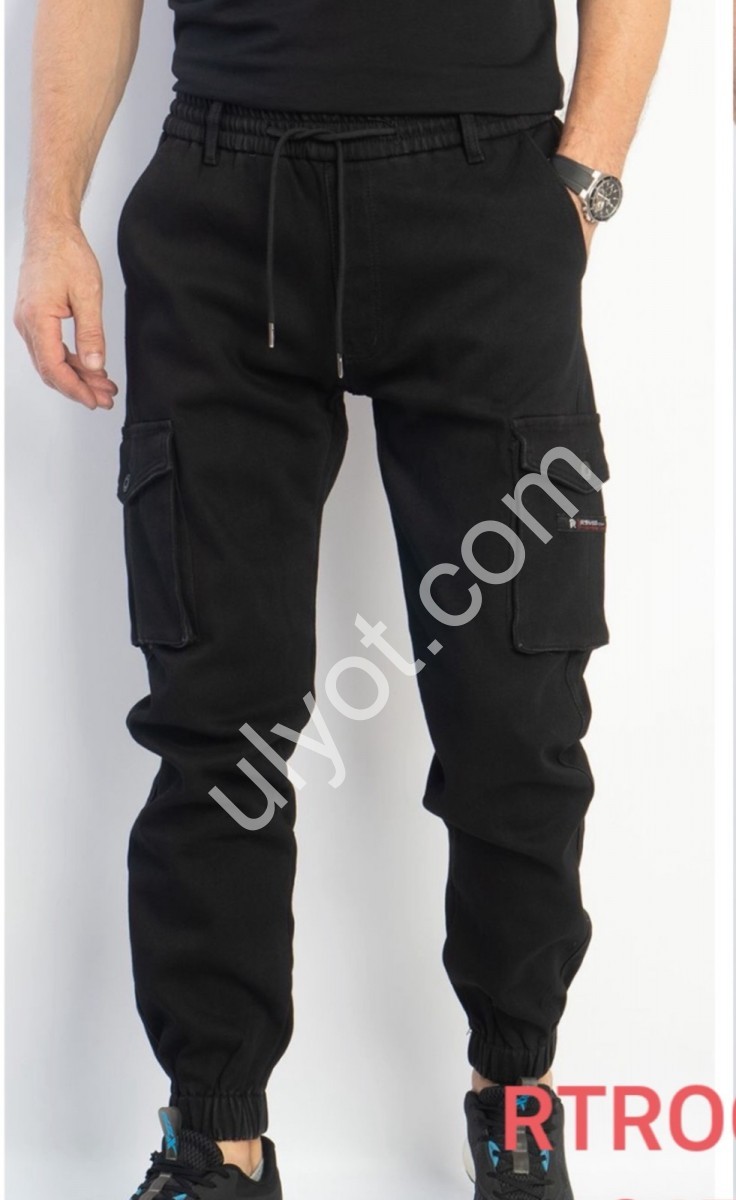 ДЖИНСЫ RTROOSS (29-36) ФЛИС КАРГО ЧЕРНЫЙ 8152