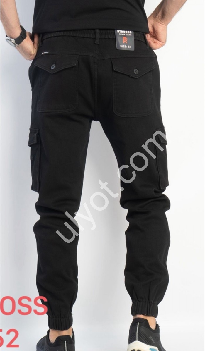 ДЖИНСЫ RTROOSS (29-36) ФЛИС КАРГО ЧЕРНЫЙ 8152