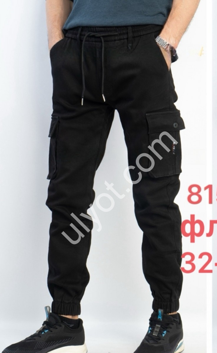 ДЖИНСЫ RTROOSS (32-40) ФЛИС КАРГО ЧЕРНЫЙ 8156