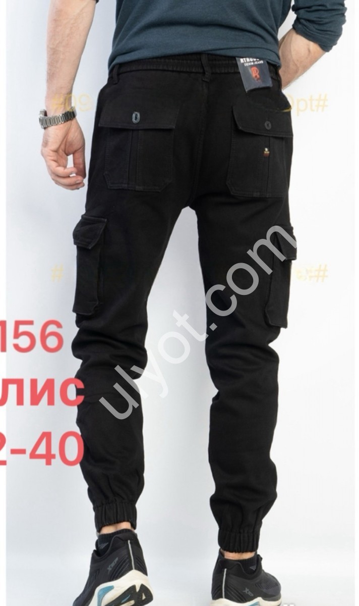 ДЖИНСЫ RTROOSS (32-40) ФЛИС КАРГО ЧЕРНЫЙ 8156