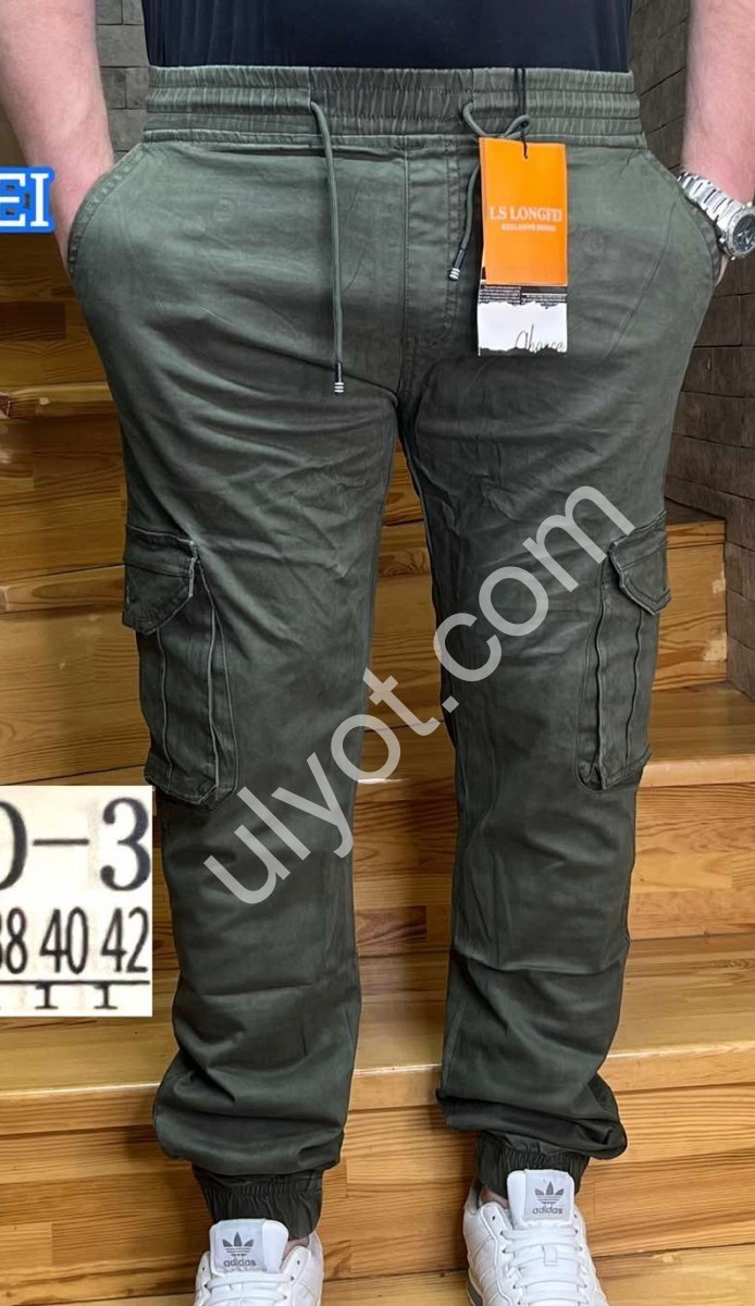 БРЮКИ LONGFEI (32-42) КАРГО МАНЖЕТ ХАКИ 733D-3